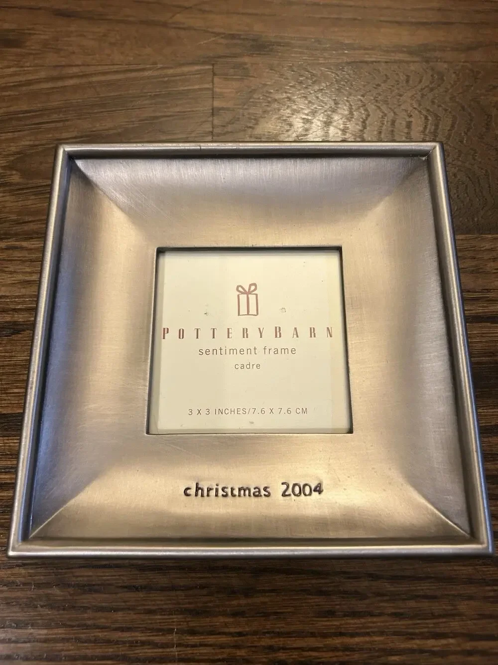 Vtg Pottery Barn Picture Frame 3x3” Square CHRISTMAS 2004 Concave Silver To J25
